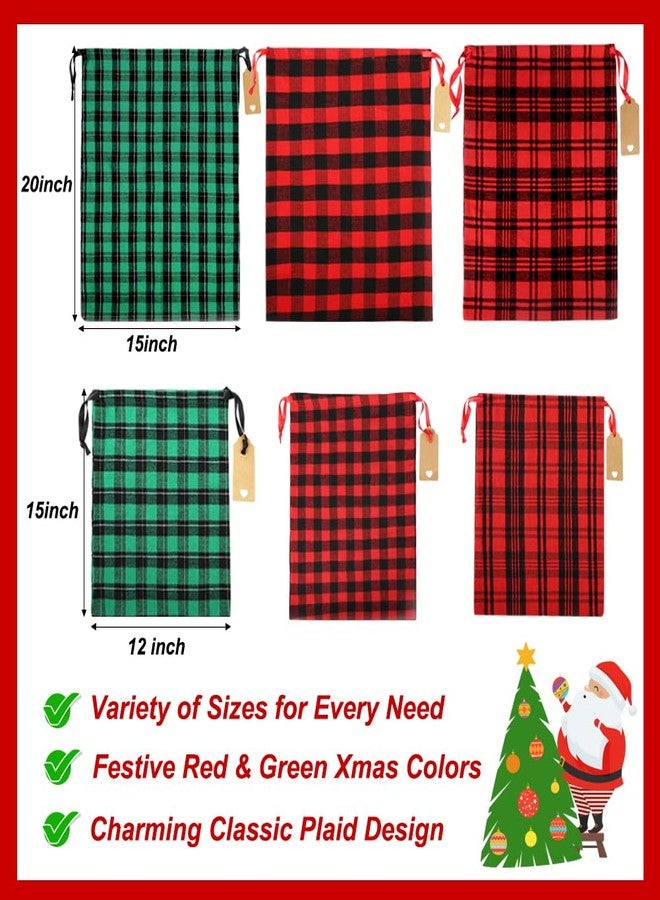 HRX Package Big Fabric Christmas Gift Bags 20x15 15x12inch, 6pcs Cotton Gift Wrapping Sacks Cloth Pouches for Xmas Presents Party Favor - Image 3